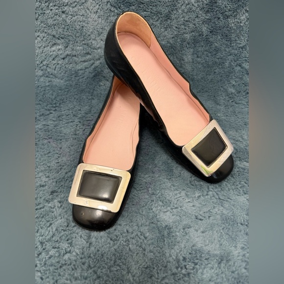 Celine Shoes - Celine Black patent Leather Flats with silver buckle size 6 designer luxury